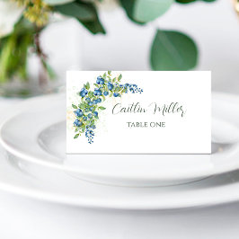 Blåbär med blått vildblommor Rustic Place Card Placeringskort