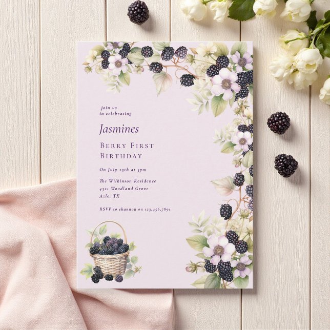 Blåbär med vattendfärg första Födelsedagsfesten Inbjudningar (Skapare uppladdad)
