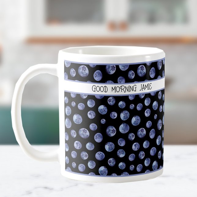 Blåbär mönster på svarta personlig mugg (Blueberry pattern on the black personalized mug)