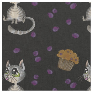 Blåbär Muffin Bloop Kattunge Mönster Mörk Fabric Tyg