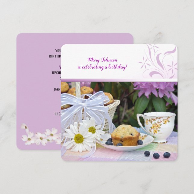 Blåbär, muffins, brunch inbjudningar (Fram/baksida)