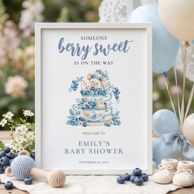 Blåbär Mus Bär Söt Välkommen Bebis Shower Poster (Skapare uppladdad)
