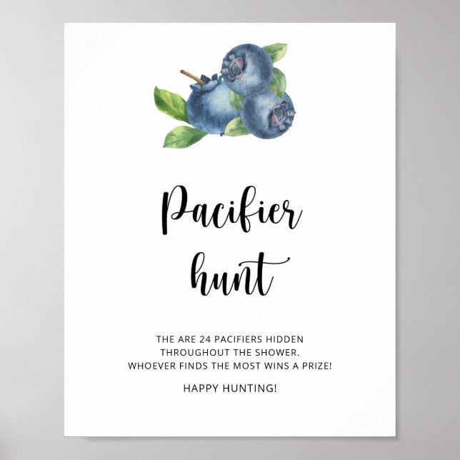 Blåbär - nappjakt baby shower spel poster (Framsidan)