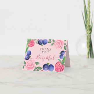 Blåbär och jordgubbar Ram med Rosa ros Tack Kort
