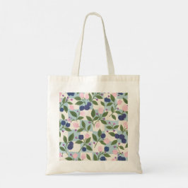 Blåbär och rosa blomster Botanisk Mönster Toteväsk Tygkasse
