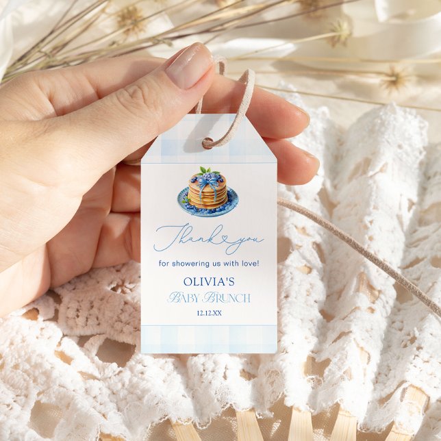 Blåbär Pancake Baby Brunch Shower Tack Presentetikett (Skapare uppladdad)