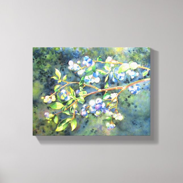 Blåbär, romantisk frukt Vattenfärgsmålning Canvastryck (Framsida)