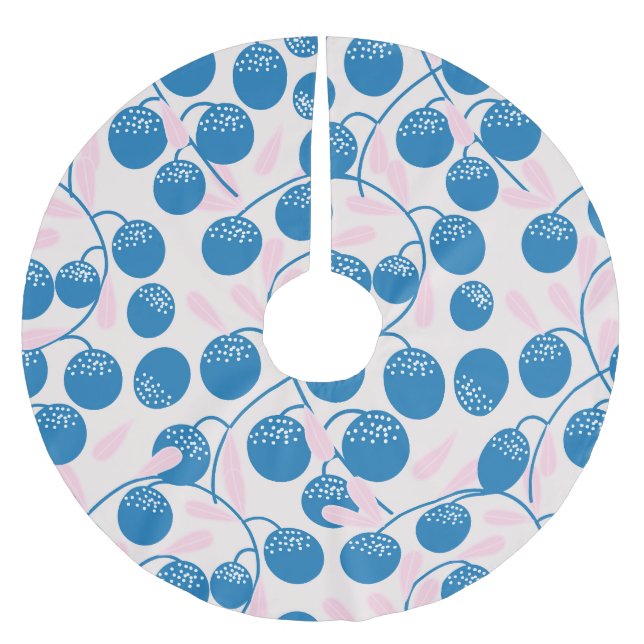 Blåbär, rosa löv, sömlös design. julgransmatta borstad polyester (Framsidan)