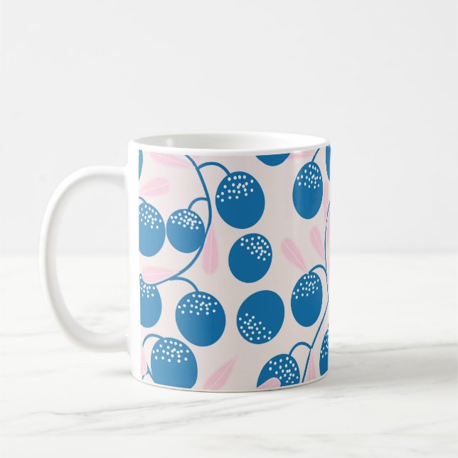 Blåbär, rosa löv, sömlös design. kaffemugg (Vänster)