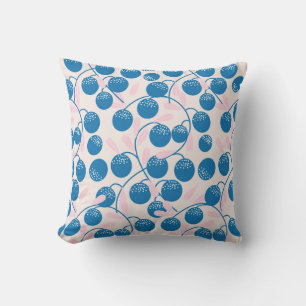 Blåbär, rosa löv, sömlös design. kudde