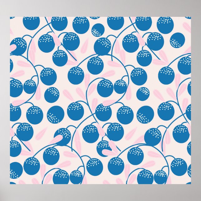 Blåbär, rosa löv, sömlös design. poster (Framsidan)