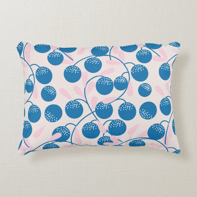 Blåbär, rosa löv, sömlös design. prydnadskudde (Framsidan)