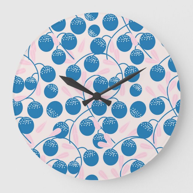Blåbär, rosa löv, sömlös design. stor klocka (Framsida)
