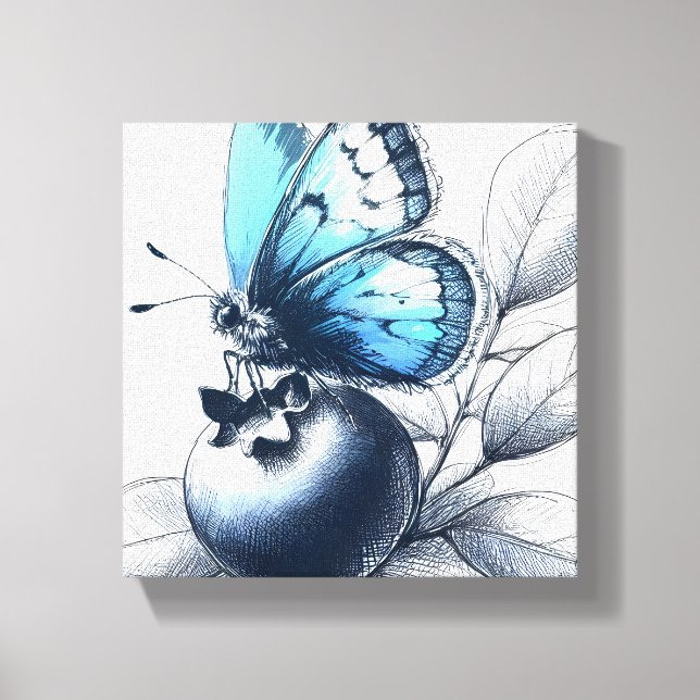 Blåbär Sketched Butterfly Canvas Wall Art (Framsida)