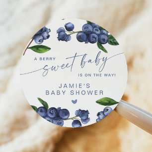 Blåbär Söt Baby Baby Shower Runt Klistermärke
