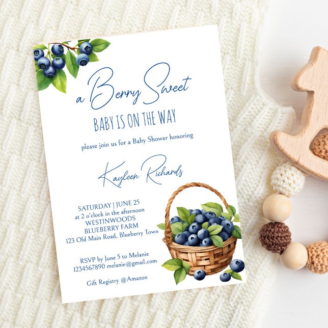Blåbär, söt babydusch inbjudningar (Blueberry berry sweet baby shower invitation template digital download summer gender neutral invite)