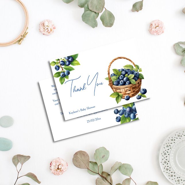 Blåbär, söt babydusch tack kort (Blueberry berry sweet baby shower thank you card gender neutral summer berry baby shower thank you)