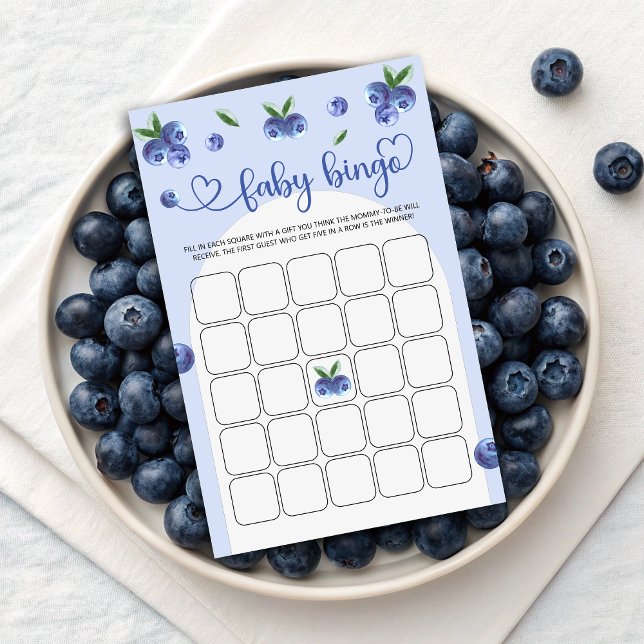 Blåbär Söt Vattenfärg Pojke Baby Shower Bingo (Blueberry Sweet Watercolor Boy Baby Shower Bingo)