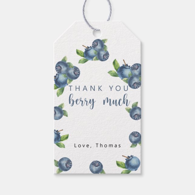Blåbär tack för födelsedagsfesten presentetikett (Framsidan)