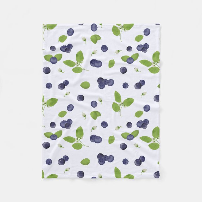 Blåbär Vattenfärg Blåbärsblommor Lövverk Fleecefilt (Framsidan)
