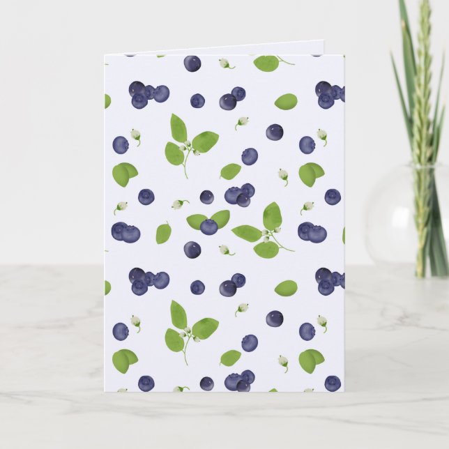 Blåbär Vattenfärg Blåbärsblommor Lövverk Kort (Framsida)