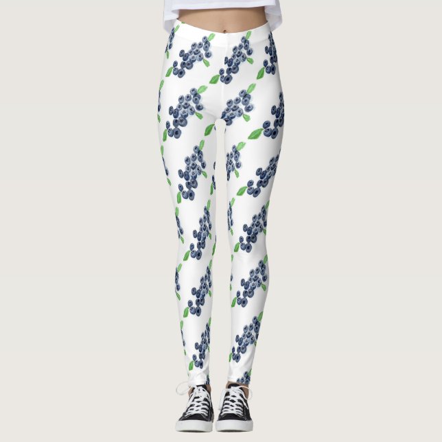 Blåbär, vattenfärg Livsmedelsberries Mönster Leggings (Framsida)