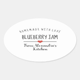 Blåbär, vit hemmaad sylt med kärlek ovalt klistermärke