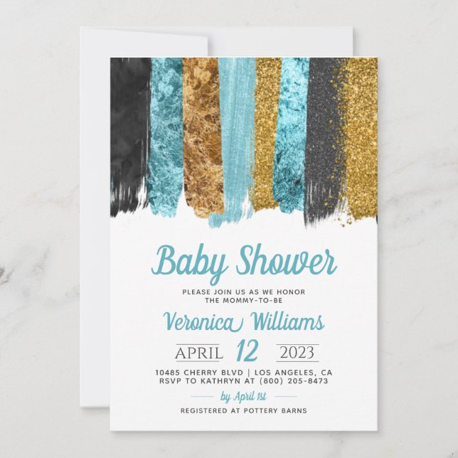 Blåbarnskugginbjudan till Blue Glitter Boy Shower Inbjudningar (Framsida)