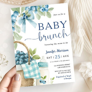 Blåbärs Baby Brunch Pojke Båge & Flaska Babyfirand Inbjudningar