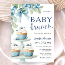 Blåbärs Baby Brunch Pojke Shower Inbjudan