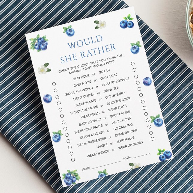 Blåbärs-Baby Shower "Hellre"-Spellkort Inbjudningar (Skapare uppladdad)