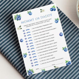 Blåbärs Baby Shower Mamma eller Pappa Spelkort Inbjudningar
