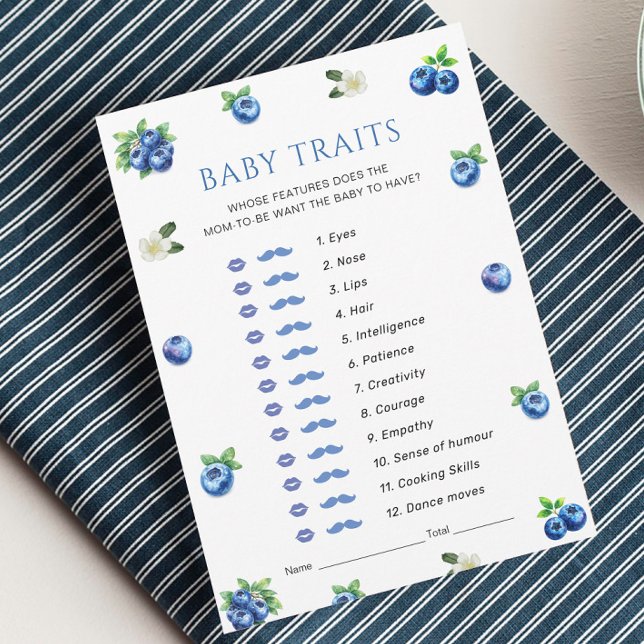 Blåbärs Baby Shower Spelkort för Bebisens Egenskap Inbjudningar (Skapare uppladdad)