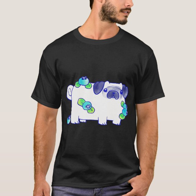 Blåbärs Pug Akvarell T Shirt (Framsida)