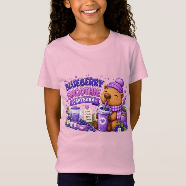 Blåbärs Smoothie Capybara | Söt Kawaii Capybara T Shirt (Framsida)