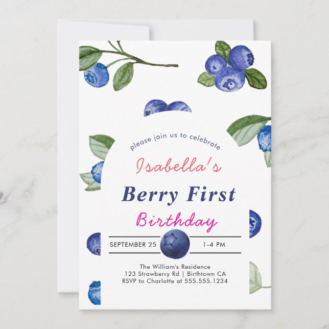 Blåbärs söta baby shower inbjudningar (Framsida)