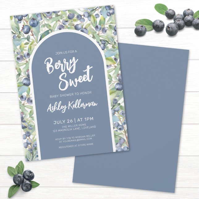 Blåbärs söta babyfirande inbjudningar (Blueberry Berry Sweet Baby Shower Invitation)