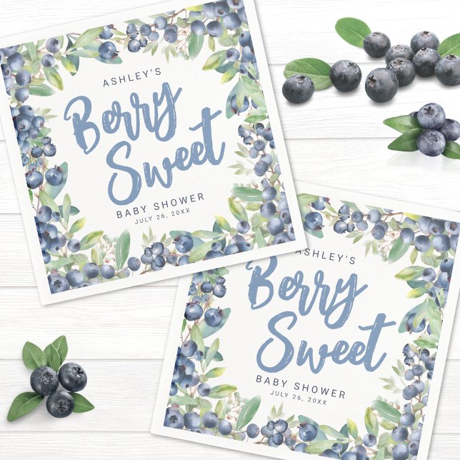 Blåbärs söta babyfirande pappersservett (Blueberry Berry Sweet Baby Shower Napkins)