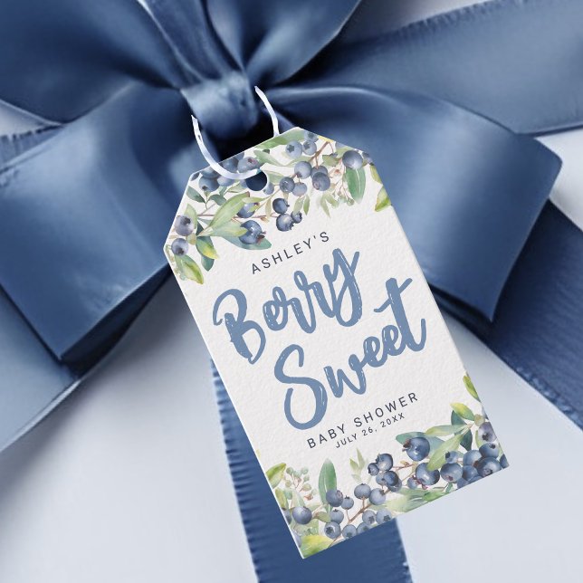 Blåbärs söta babykalas presentetikett (Blueberry Berry Sweet Baby Shower Gift Tags )