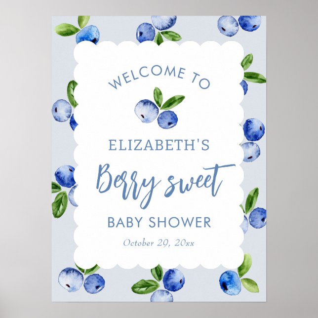 Blåbärs söta pojke baby shower välkomstskylt poster (Framsidan)