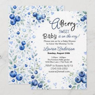 Blåbärsbaby söt pojke baby shower inbjudningar