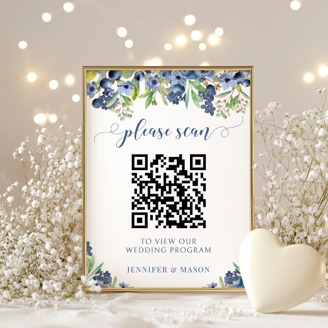 Blåbärsblomma Bröllopsprogram QR-kod Poster (Skapare uppladdad)