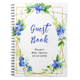 Blåbärsblommig baby shower gästbok anteckningsbok