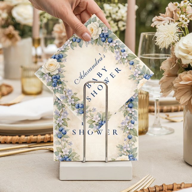 Blåbärsblommig krans Baby Shower Pappersservett (Skapare uppladdad)