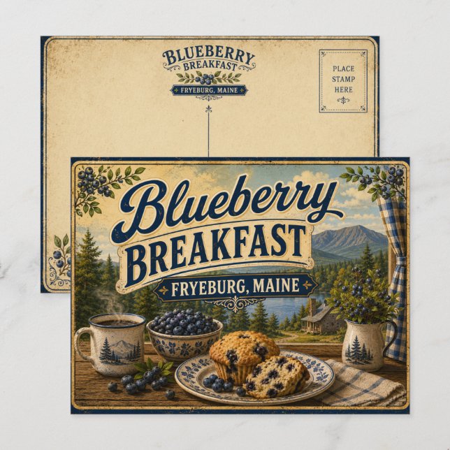 Blåbärsfrukost i Maines landsbygd Julkort Vykort (Fram/baksida)