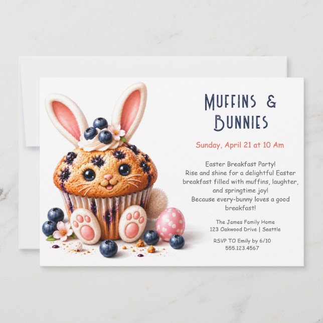 Blåbärskaninmuffins Påskfrukostfest Inbjudan (Framsida)