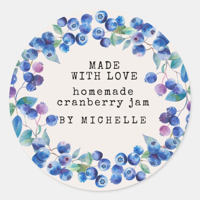 Blåbärskrans Vattenfärg Sylt Etikett Konservering (Framsida)