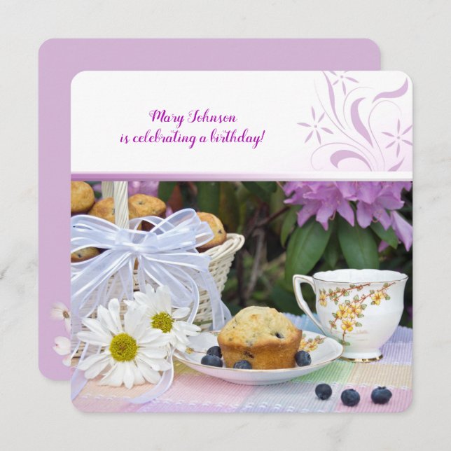 Blåbärsmuffins födelsedagsbrunch inbjudningar (Fram/baksida)