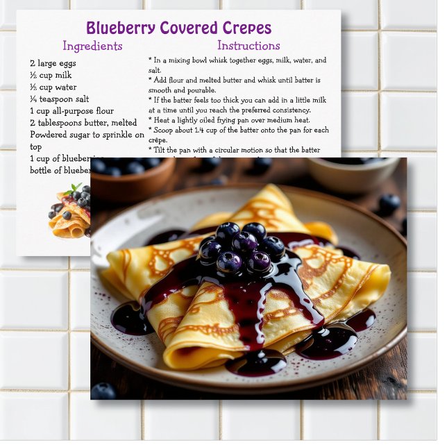 Blåbärsöverdragna Crêpes Receptkort Vykort (Skapare uppladdad)