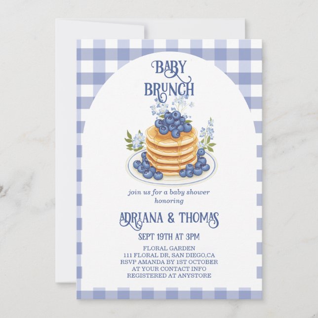 Blåbärspannkaka Baby Brunch Shower Inbjudningar (Framsida)